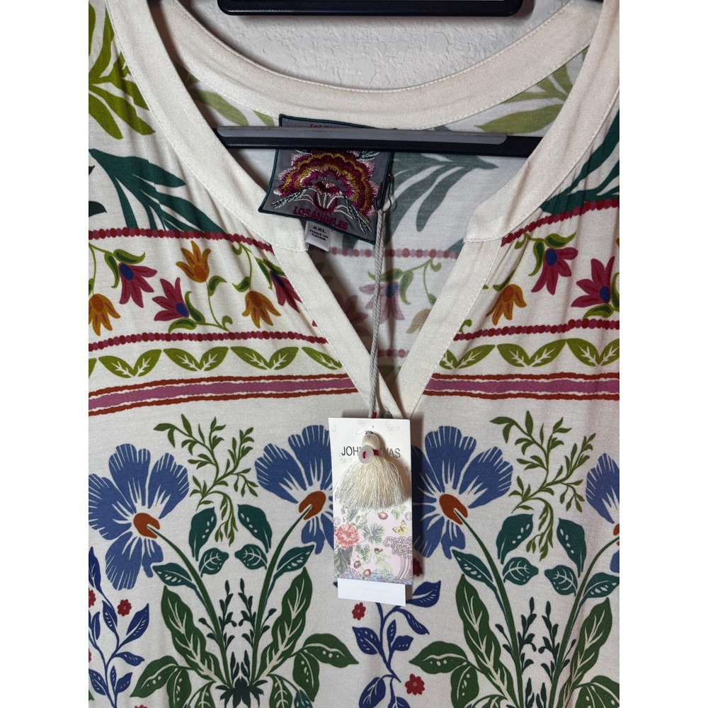 Johnny Was Floral Tiered Maxi Dress XXL Ivory Multicolor Short Sleeve Boho New - Picture 3 of 6